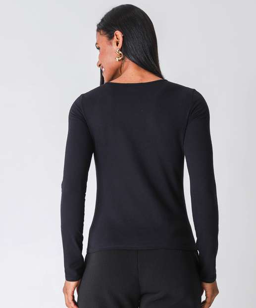 Blusa Feminina Cotton Manga Longa Marisa Preto