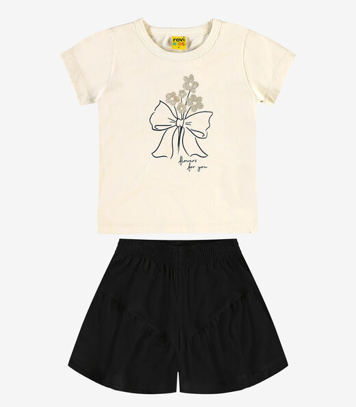 Conjunto Blusa e Shorts Meia Malha Rovi Kids Bege