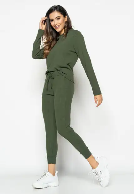 Conjunto  Comfy Com Casaco e Jogger Canelado Verde Salvatore Fashion