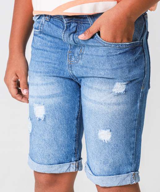 Bermuda Juvenil Jeans Bolsos Destroyed Tam 10 a 16