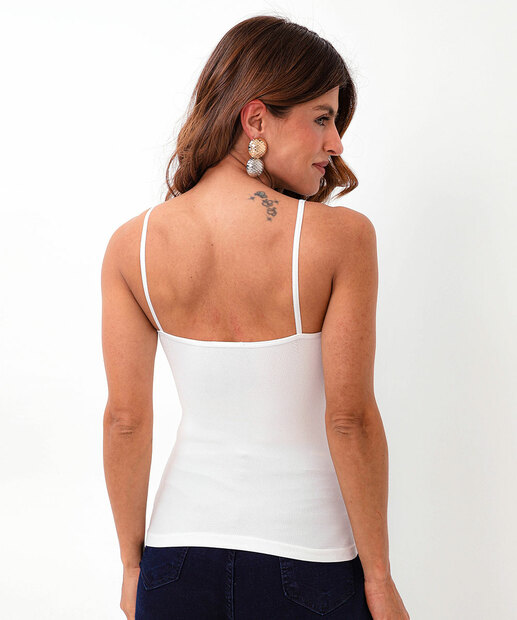 Blusa Regata Feminina Canelada Sem Costura Marisa Branco