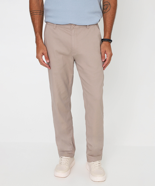 Calça Masculina Slim Sarja Chino Bolsos Marisa Bege