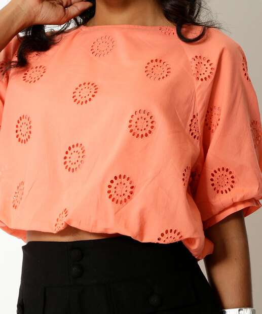 Blusa Cropped Feminina Balonê Manga Curta Marisa