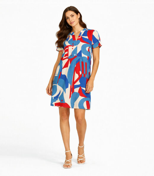 Vestido Curto Estampado Com Peitilho Infinita Cor Azul