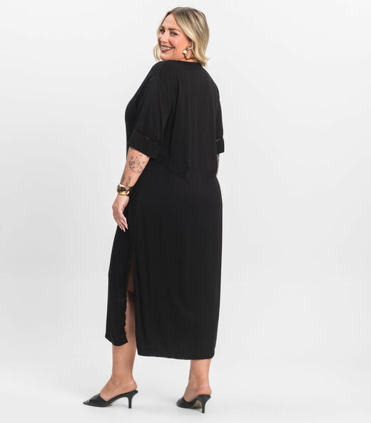 Vestido Manga Curta em Viscose Secret Glam Preto