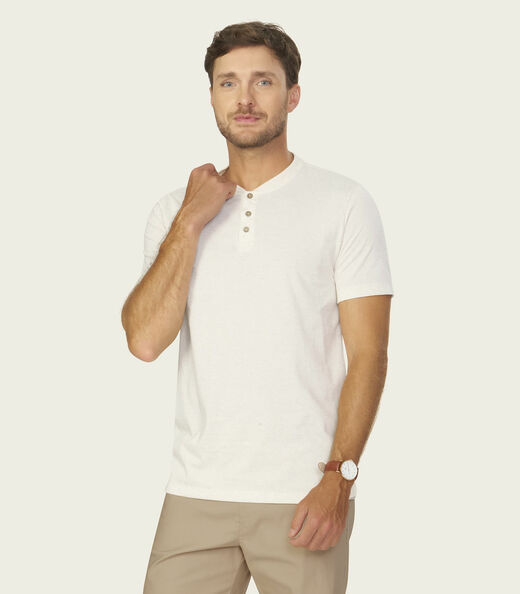 Camiseta Masculina Gola Padre Meia Malha Diametro Bege