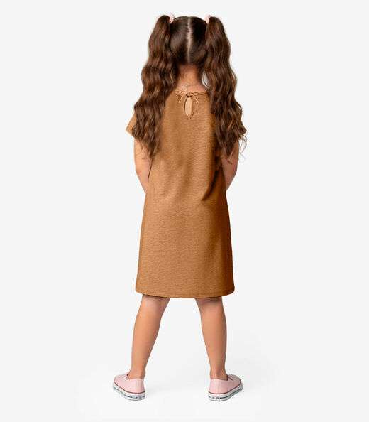 Vestido Infantil em Moletinho Maquenetado Select Marrom