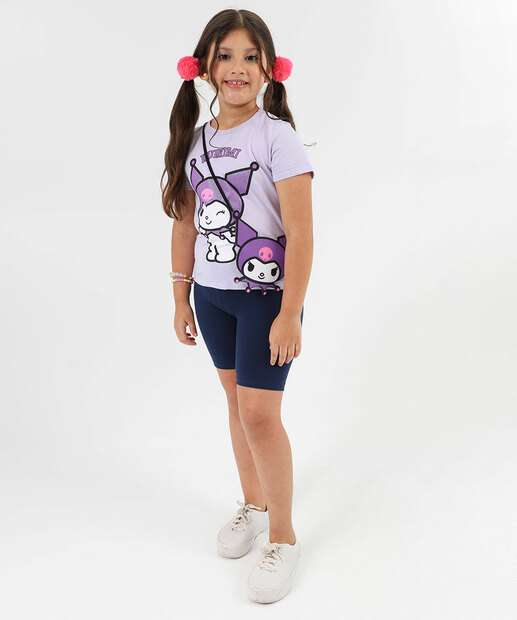 Blusa Infantil Kuromi Bolsinha Tam 4 a 10 Lilás