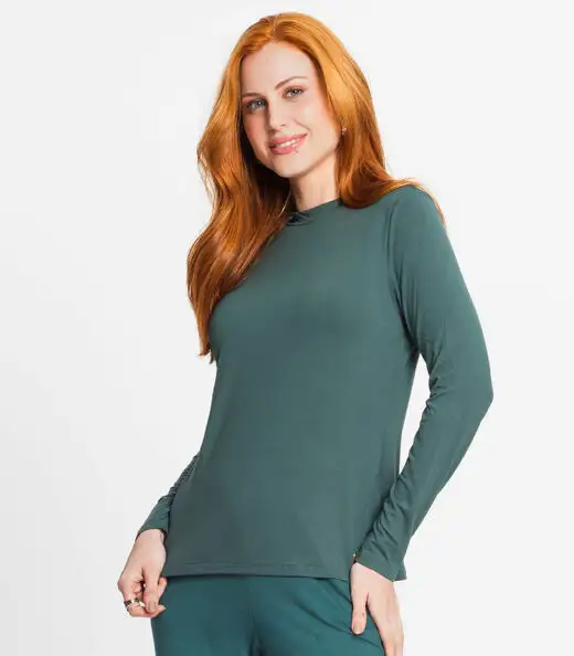 Blusa Feminina Manga Longa Gola Alta Rovitex Verde