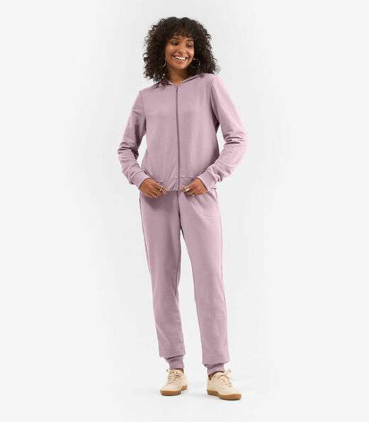 Jaqueta Peluciada com Capuz em Moletom Rovitex Rosa