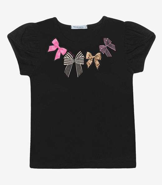 Blusa Meia Malha Estampa Laço Trick Nick Preto