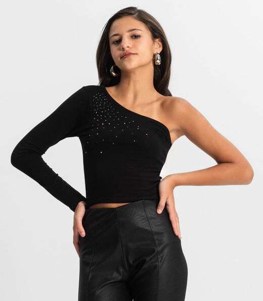 Blusa Juvenil Feminina Um Ombro Só Minty Preto