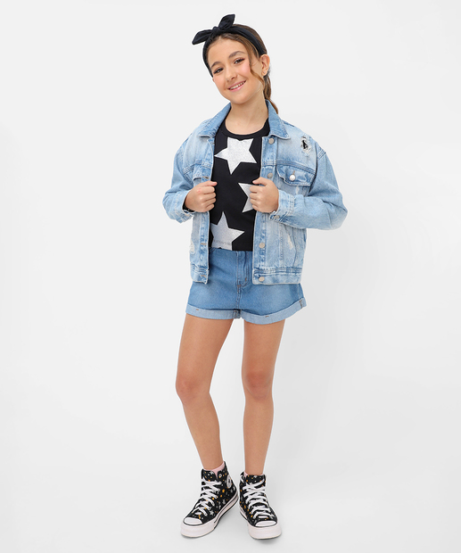 Blusa Juvenil Cropped Estrelas Marisa Tam 10 a 16 Preto