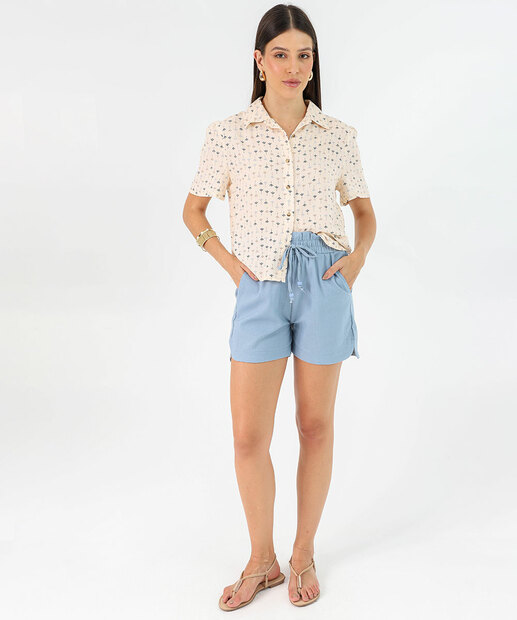 Camisa Cropped Feminina Estampada Marisa Bege