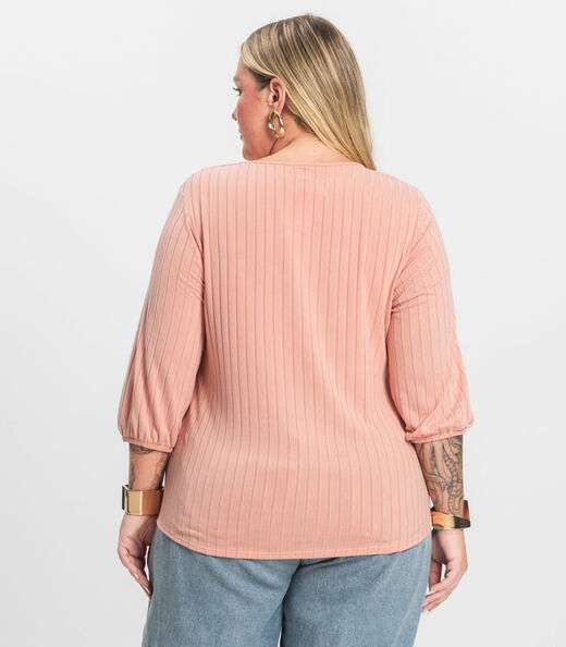 Blusa Canelada Plus Infinita Cor Rosa