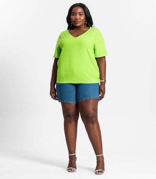 Blusa Plus Size Feminina Decote V Secret Glam Verde