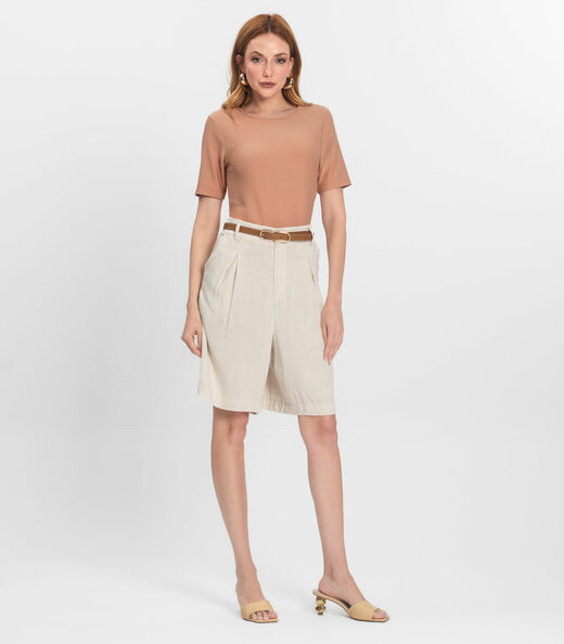 Blusa Feminina Manga Curta em Poly Endless Marrom