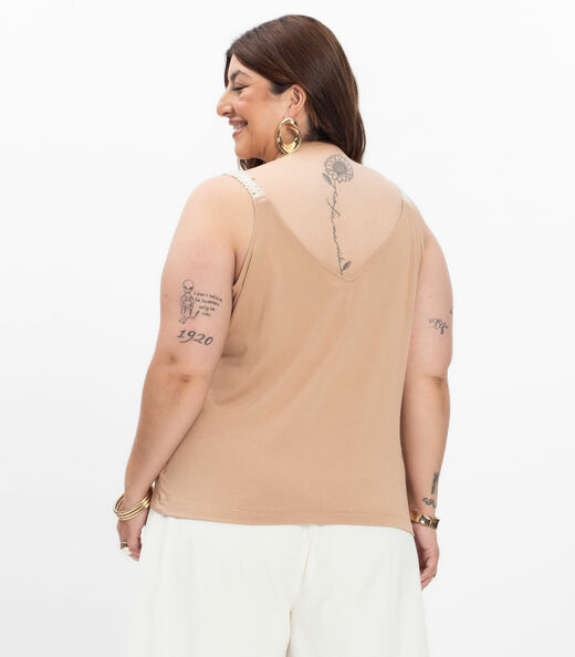 Blusa de Alça Feminina Plus Size Secret Glam Marrom