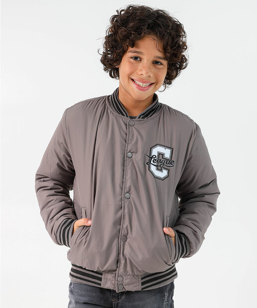 Image_Jaqueta Juvenil Bomber Estampada Zíper Marisa Tam 10 a 16 Cinza