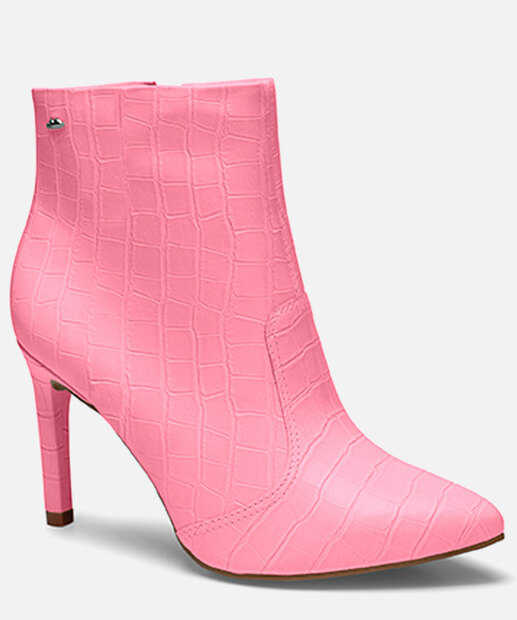 Bota Feminina Cano Curto Salto Fino Textura Croco Dakota