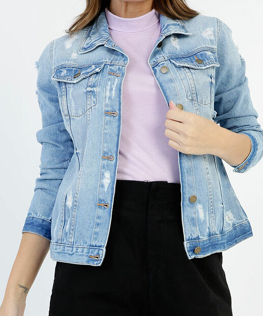 Jaqueta Feminina Jeans Bolsos Puídos Marisa
