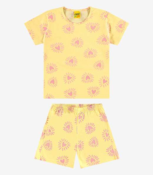 Pijama Infantil Feminino Meia Malha Rovi Kids Amarelo