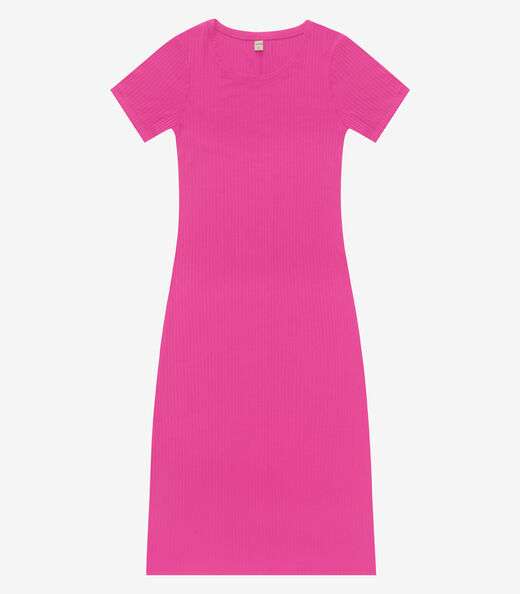 Vestido Midi Ribana Canelada Básico Rovitex Rosa