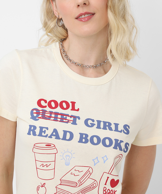 Camiseta Feminina Estampada Marisa Bege