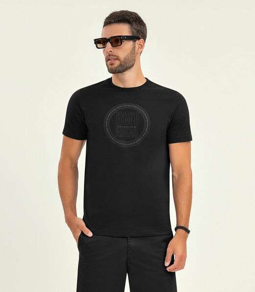 Camiseta Masculina Manga Curta Meia Malha Diametro Preto