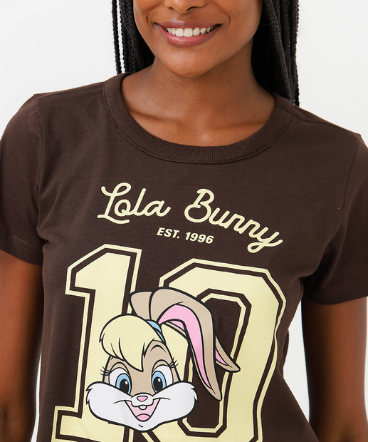 Blusa Feminina Manga Curta Lolla Bunny Disney Marrom