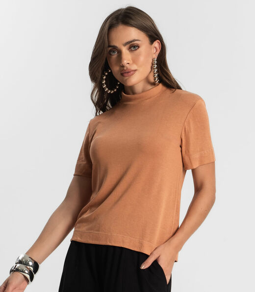 Blusa Feminina Gola Alta ViscoTrico Básica Endless Marrom