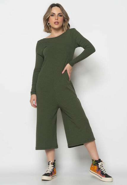 Image_Macacão Manga Longa Pantacourt Canelado Verde Salvatore Fashion