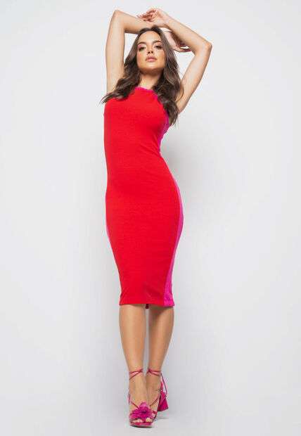 Image_Vestido  Midi Recortes Malha Canelada Vermelho