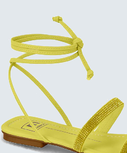 Sandália Feminina Rasteira Strass Amarração Moleca 