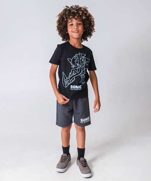Conjunto Infantil Sonic Tam 4 a 10 Preto