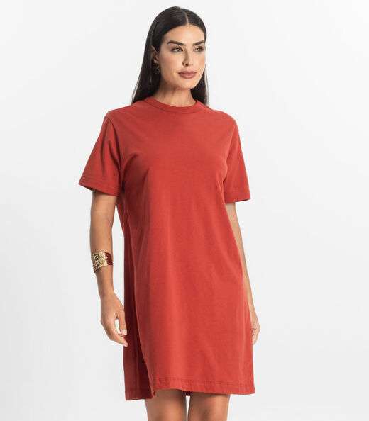 Vestido Básico T-Shirt Feminino Rovitex Vermelho