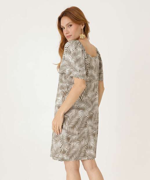 Vestido Feminino Manga Curta Estampa Folhagem Marisa