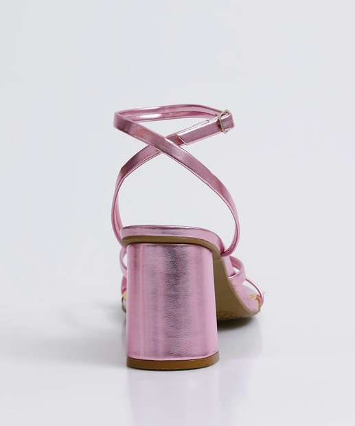 Sandália Salto Grosso Feminina Metalizada Via Uno 