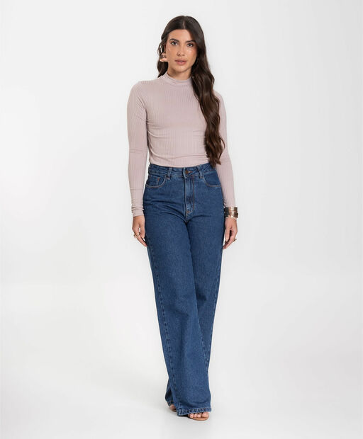 Blusa Manga Longa Feminina Canelada Select Bege