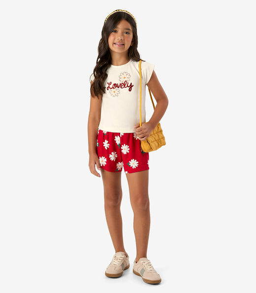Conjunto Blusa com Shorts Cotton Rovi Kids Bege