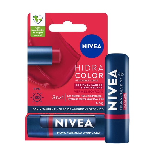 Image_Kit com 3 Unidades de Nivea Hidratante Labial Hidra Color Vermelho FPS 30 4,8g