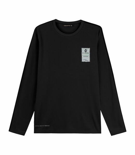 Camiseta Manga Longa Meia Malha Strong Diametro Preto