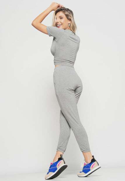 Cropped  Manga Curta Com Detalhe Nó Malha Mescla Salvatore Fashion