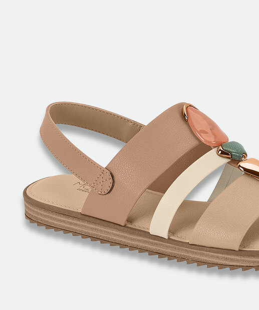 Sandália Feminina Rasteira Pedras Sintéticas Modare Bege 