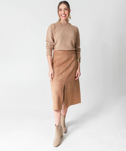 Suéter Feminino Chenille Brilho Lurex Marisa Bege