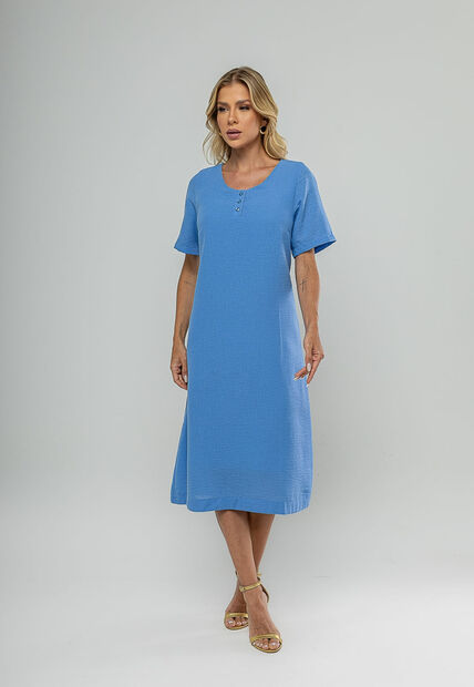 Vestido Midi Botões Frontais Azul Salvatore