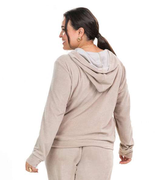 Jaqueta com Capuz Plush Secret Glam Bege