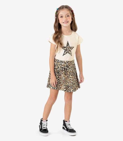 Conjunto Blusa com Saia em Meia Malha Rovi Kids Bege