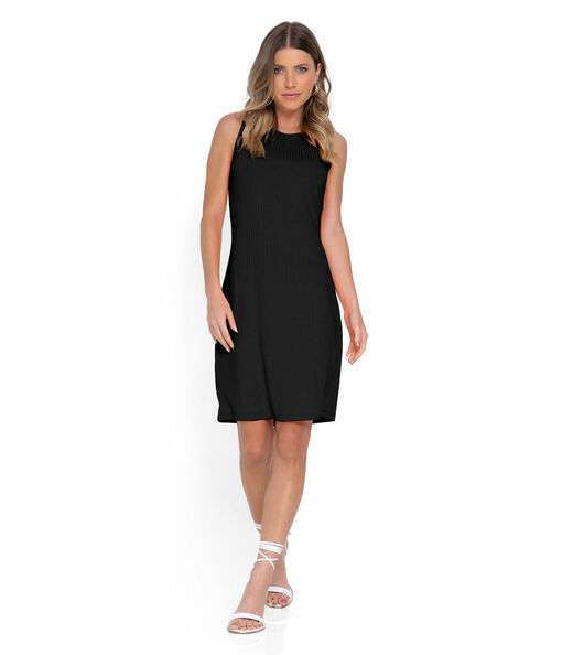 Vestido Curto Em Ribana Canelada Rovitex Preto