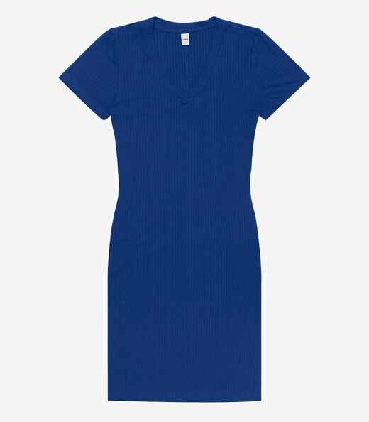 Vestido Feminino Em Ribana Canelada Rovitex Azul